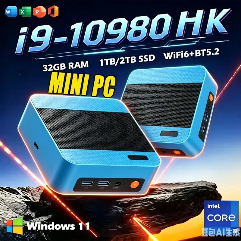Mini PC Intel Core I9 10980HK Windows 11 Small Pocket Cmputer 16GB RAM 1/2TB SSD WIFI6 BT5.2 4K Desktop PC Gaming Computer