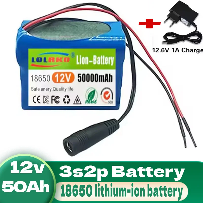 12V 50000mAh 18650 Akku Wiederaufladbarer Lithium-Akkupack Mit 12,6V Ladegerät + BMS-Schutzplatine