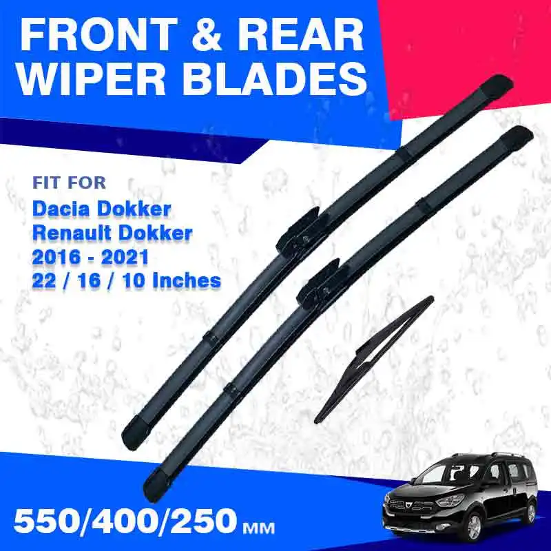 For Renault Dacia Dokker 2016 - 2021 Stepway Front & Rear Wiper Blades Windshield Windscreen Window Rain Brushes Car Accessories