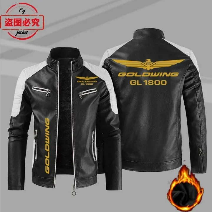 Gold Wing 1800 motorcycle LOGO washed pu leather jacket men's