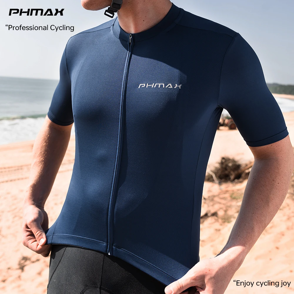 

PHMAX Men's Cycling Jersey Summer Solid Color Breathable Short Sleeve Anti-UV SPF50+ Quick Dry MTB Road Bike Bicycle Top Pro