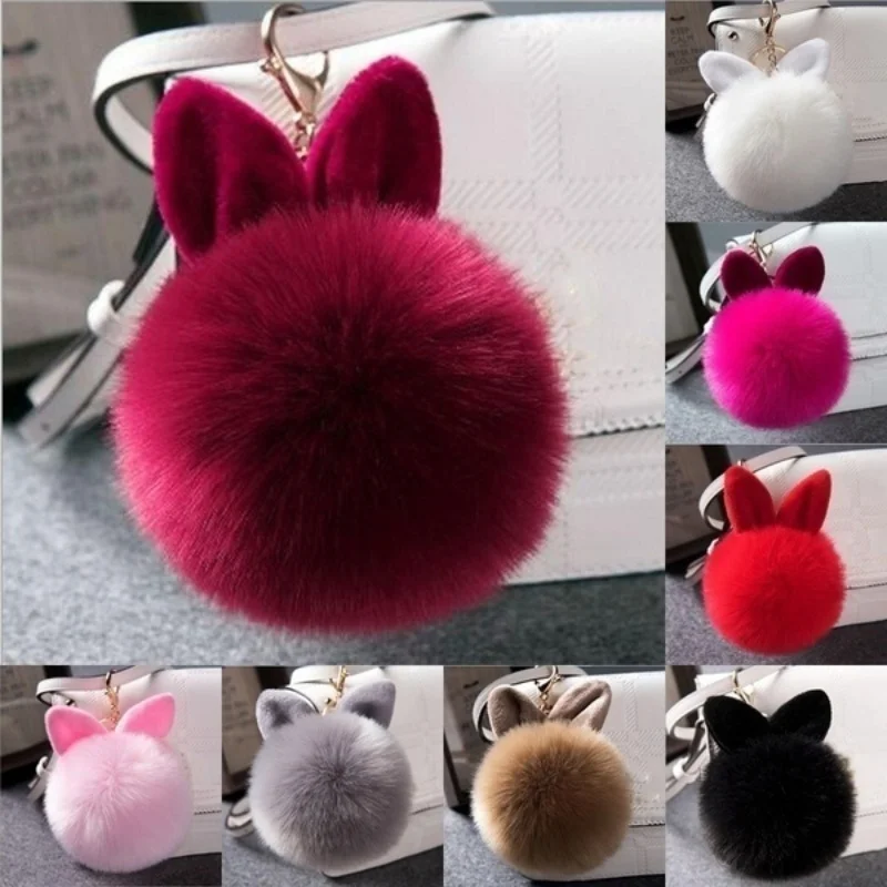 1 Pcs New Fluffy Bunny Toys Ear Keychain Rabbit Chain Fur Woman Bag Charms Keyring Car Pendant Holder Jewelry