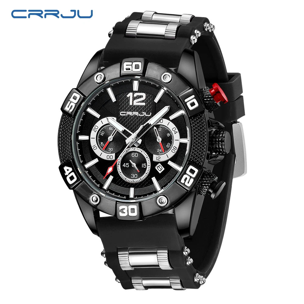 

CRRJU Fashion New Watches for Man Quartz Chronograph Waterproof Sport Silicone Date with Luminous Relogio Masculino