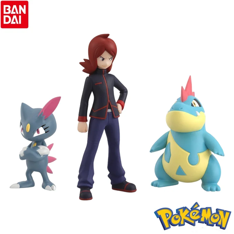 

В наличии Модель Куклы Bandai Совершенно новая в штучной упаковке Pokemon Silver Croconaw Sneasel Персонажи аниме Оригинальный гаражный комплект Фигурка
