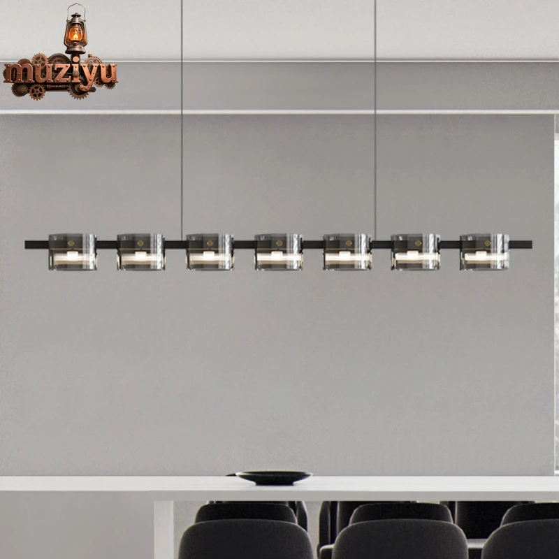 

Muziyu Modern Simple Strip LED Glass Pendant Light Living Room Bedroom Dining Room Studio Bar Counter Indoor Room Decor Ceiling