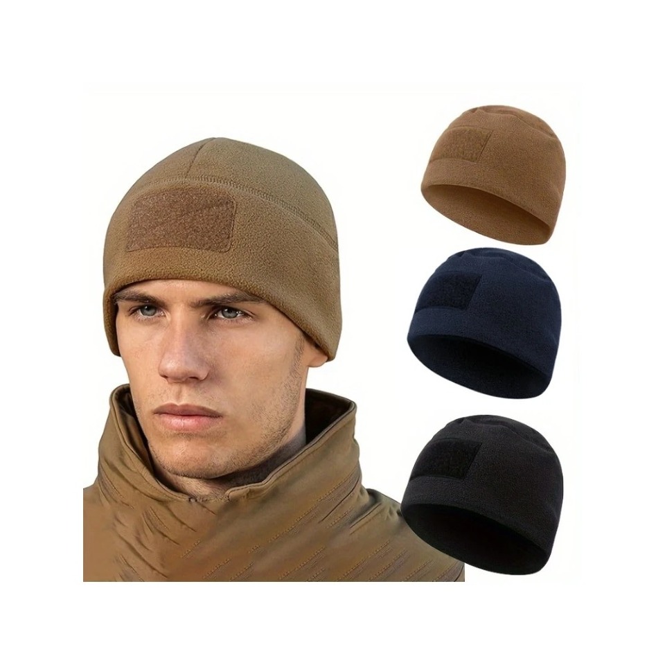  Windproof Tactical Beanie - Thick, Warm Knit Hat for Outdoor Activities, Breathable & Stretch Fit, Solid Color