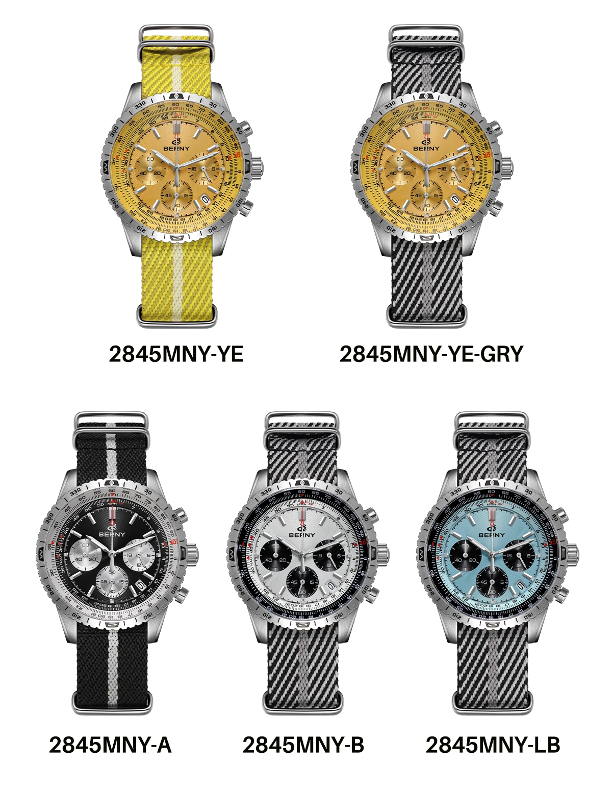 BERNY Chronographen-Uhren für Herren, superleuchtende, multifunktionale Quarz-Herrenuhr mit Datum, Saphir-Nylonarmband – Detail 3
