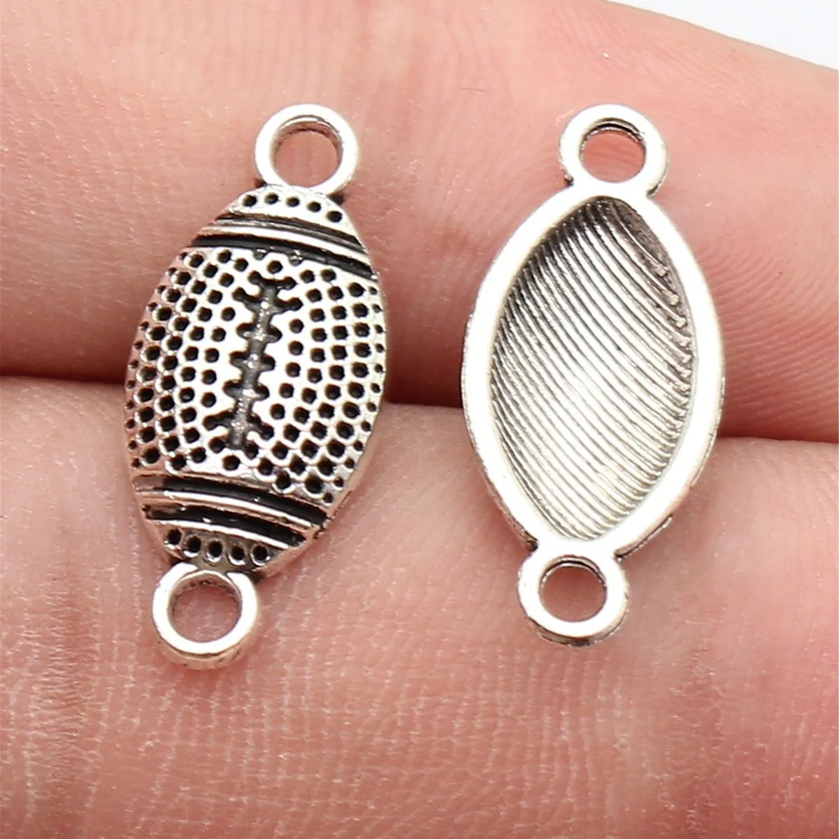 WYSIWYG 20pcs 22x9.6mm Antique Silver Color Football Connector Charms For DIY Jewelry Making