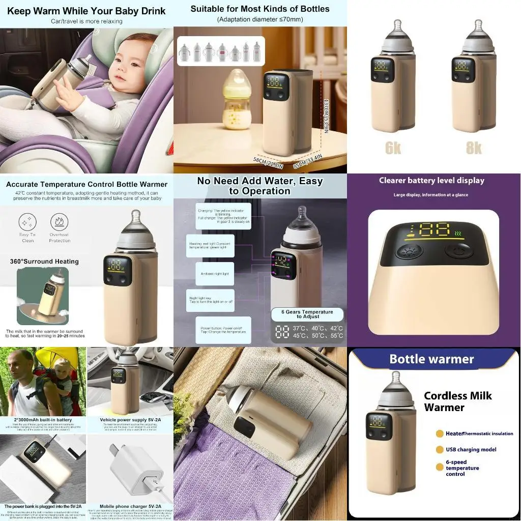 

Дорожный подогреватель бутылочек для грудного молока, формула 6, настройка температуры, герметичный дизайн, ЖК-дисплей, зарядка