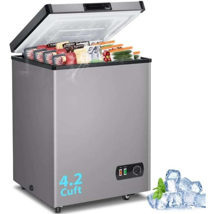 

4.2 Cubic Feet Deep Chest Freezer with Adjustable Thermostat and Top-Opening Door for Compact Storage in Home Kitchen Office an