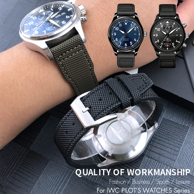 メンズレザーウォッチ用ナイロンストラップ,20mmおよび21mm,スポーツウォッチ用,iwc,ビッグパイロット,スピットファイアマーク18,男性用ブルー  - AliExpress