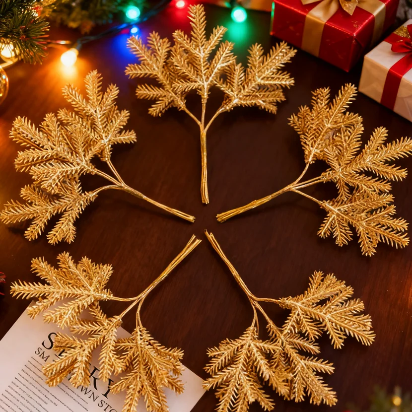 

1Pc Artificial Plants Golden Branch With Frosts Christmas Trees Accessory Home Wall Hanging Wedding Colorful Scrapbook Ornaments