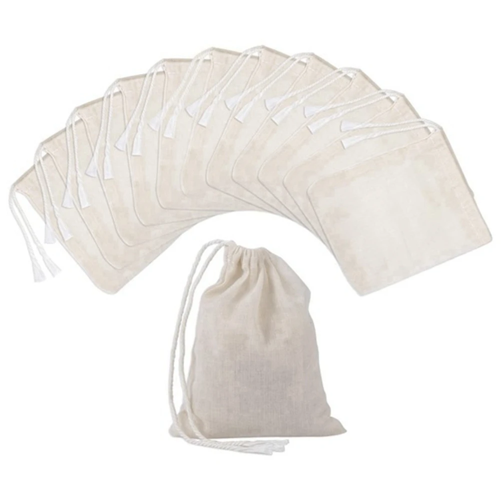 A98U 50 Pieces Drawstring Cotton Bags Muslin Bags,Tea Brew Bags (4 x 3 Inches)