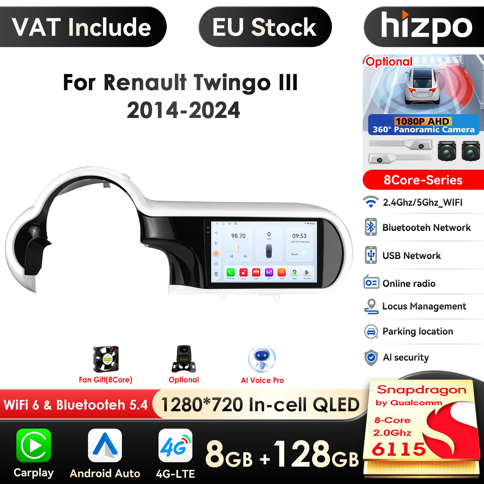 Hizpo 9 Zoll Wireless Carplay Android Auto Auto Multimedia Player Für Renault Twingo III 2014-2024 Carplay 4G Autoradio 360 °   Kamera