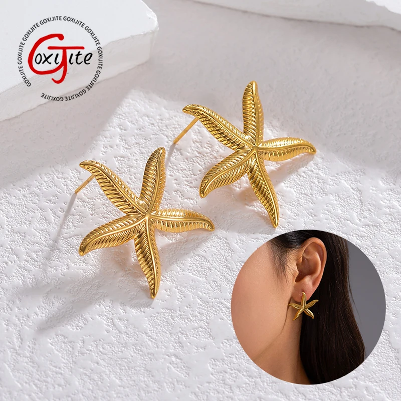 Goxijite New Style Gold Color Minimalist Starfish Earrings For Women Girl Exquisite Earring  Stud Stainless Steel Jewelry Gifts