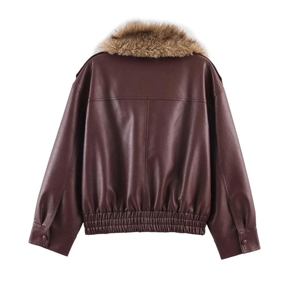 Winter New Arrival Women's Fashion Casual Removable Fur Lined Motorbike Style Faux Leather Jacket Coat