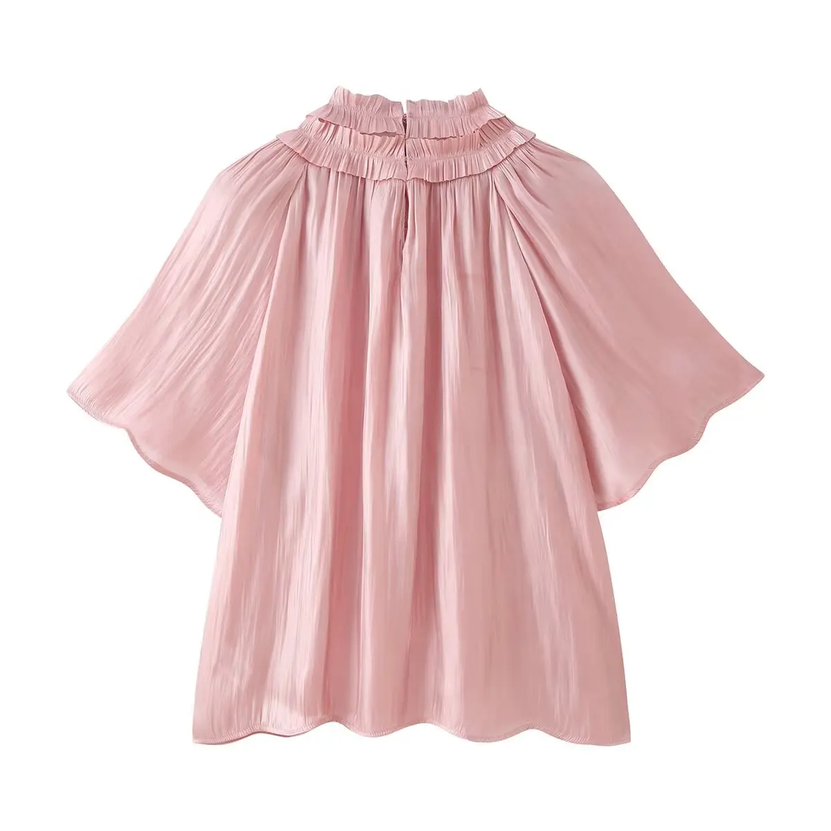 DUOPERI Women Solid Double‑Layer Ruffled Mock Neck Blouse Flare Mid‑Sleeve Top Female Chic Lady Sweet Casual Shirt - view 3