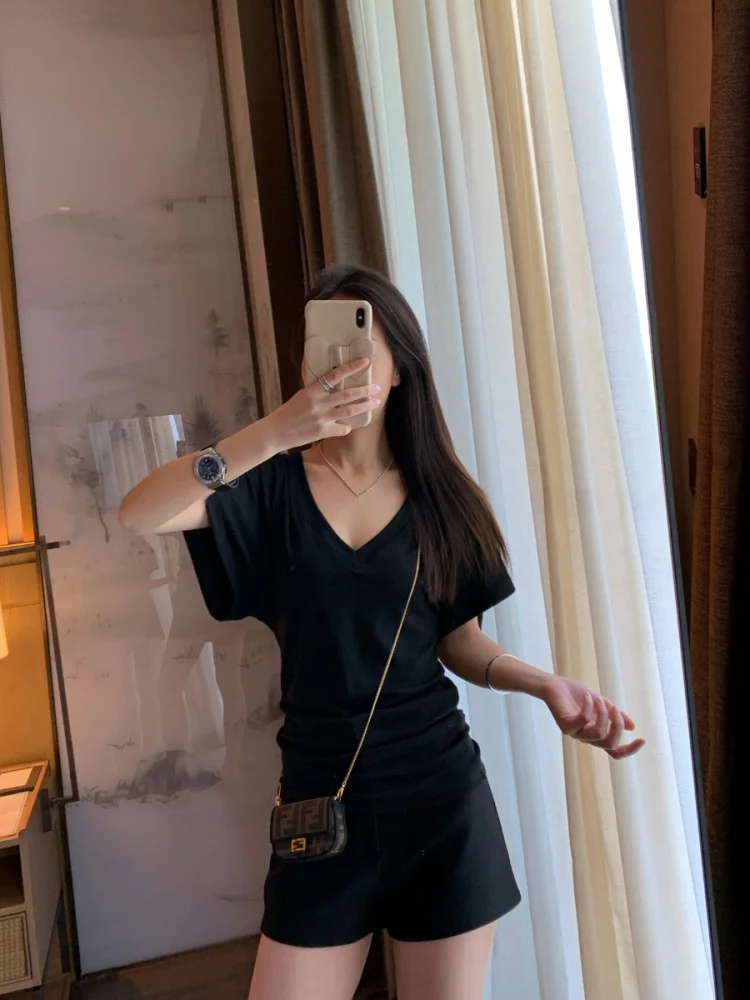 

Slim Fit Tee Color T-irt Bling Version Bubble Design V-Ne ort Sve Elastic Batwing Sves Comfortable Cotton Blend