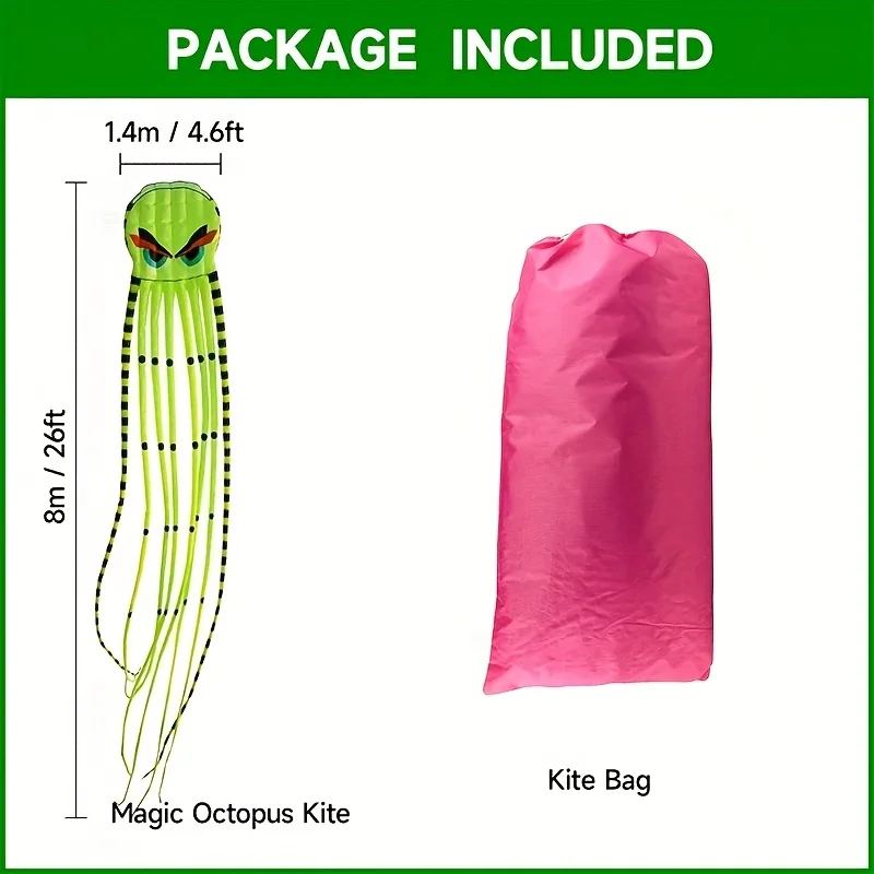 3D 8-Meter Octopus Kite Large Animal Soft Kite Outdoor Inflatable Kites Easy to Fly Tear Resistant Gifts for 14+ Adult