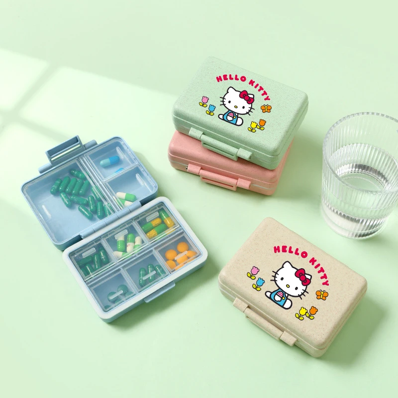 Hello Kitty Mini Portable Pills Organizer Case Cute Sanrio 9 Grids Pillbox Tablet Storage Container Weekly Pill\'s Box Pill Case