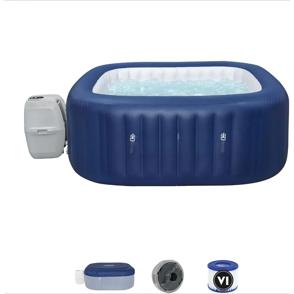 Outdoor Hot Tub with 140 AirJets and EnergySense Cover, Portable Outdoor Spa, Large Square 4 to 6 Person Inflatable Hot Tub