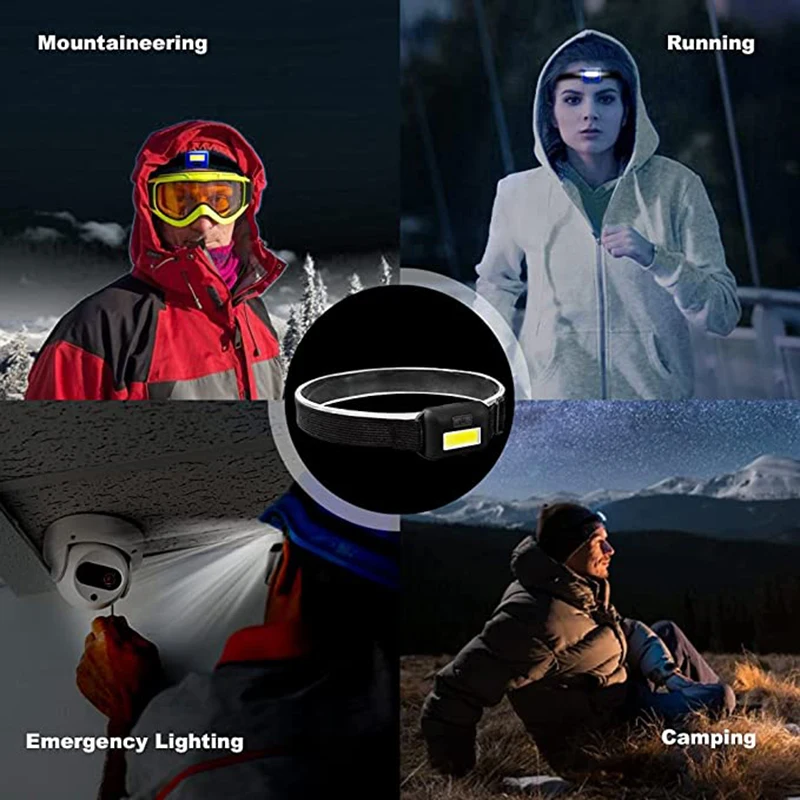 C9 Camping Led Mini Headlights Portable Cob Headlamps Waterproof Head Front Light With 3 Switch Modes Led Lights Christmas Decor