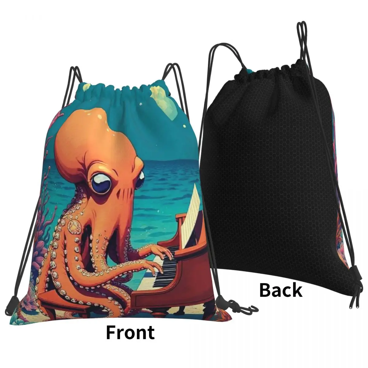 Pianist Octopus Backpacks Multi-function Drawstring Bundle Pocket Sundries Bag Book Bags for Travel Students