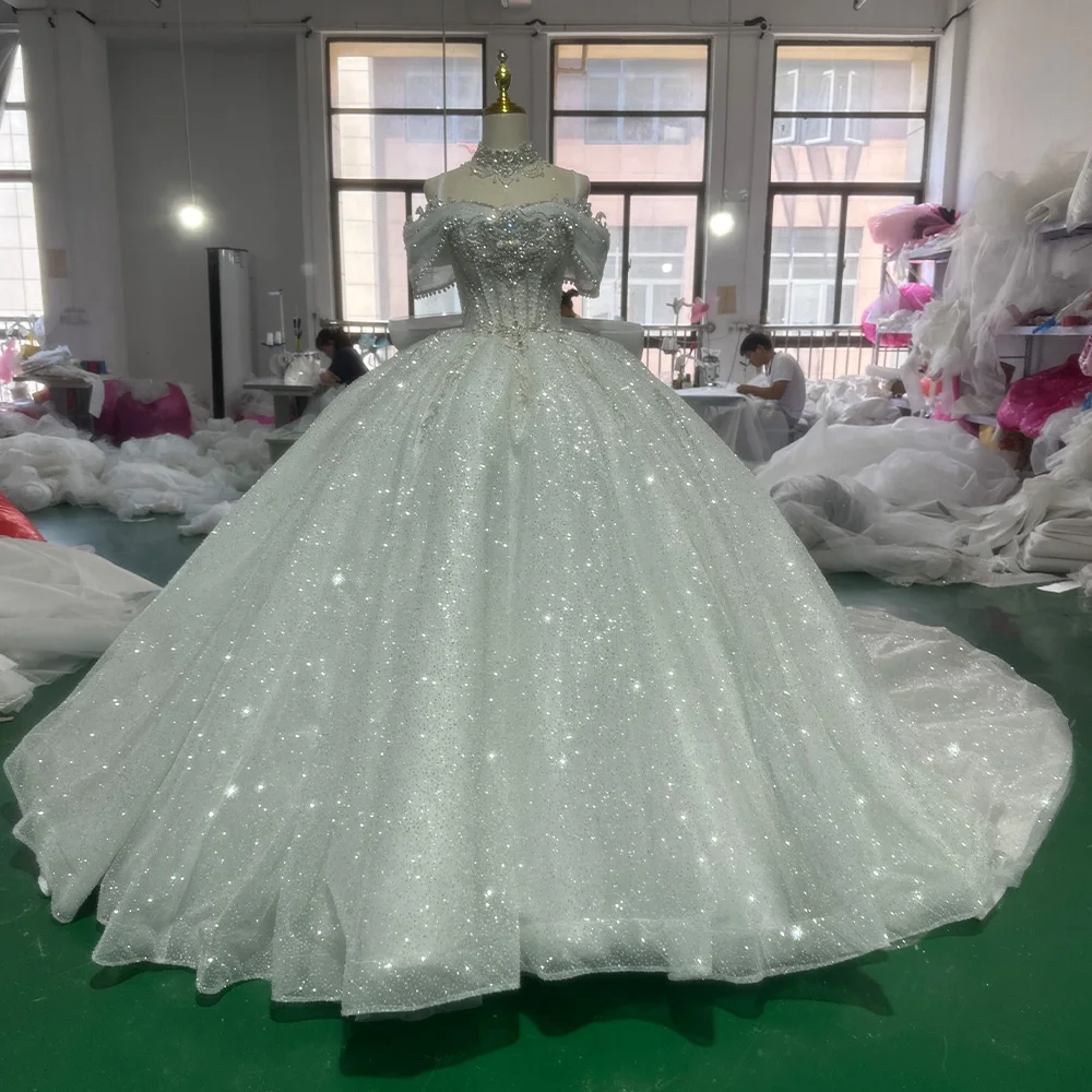 Vestido de novia femenino con hombro para mujer, traje de princesa, abalorio de baile, vestidos de novia personalizados, 2024