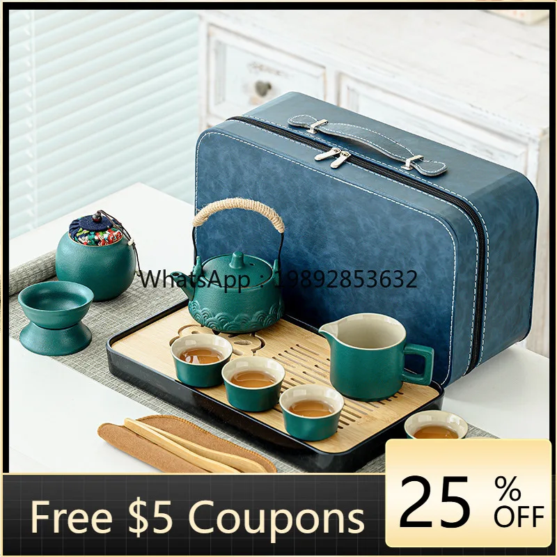 

HYS travel tea set tea tray household kung fu outdoor portable teapot ceramic gift