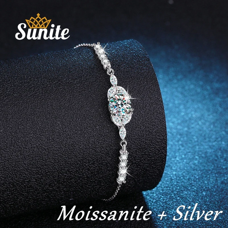 Sunite Verstelbare 1.0ct Real Moissanite Diamant Bloeiende Armbanden Voor Vrouwen Gra Gecertificeerd Hoge Kwaliteit Mousserende Armbanden