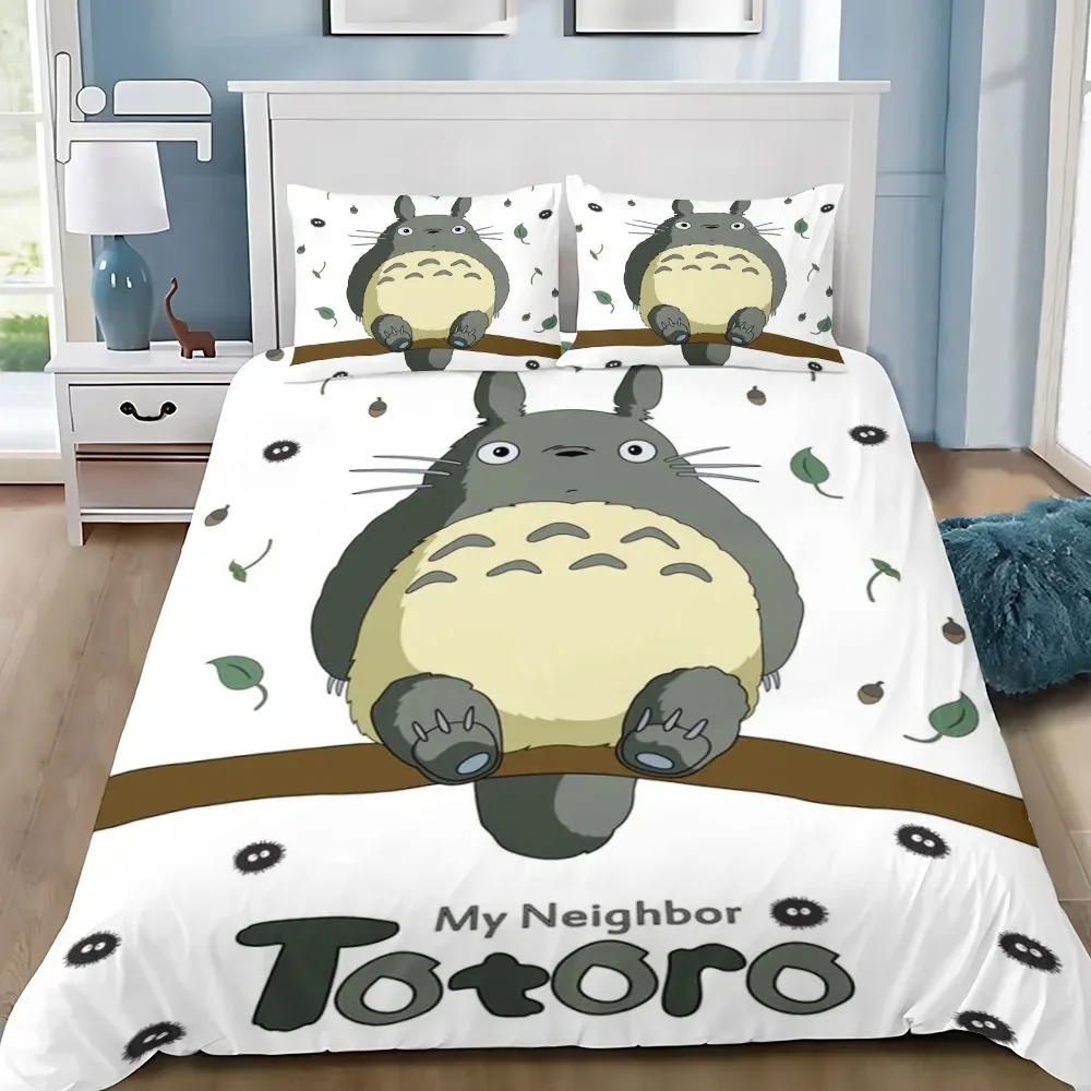 Anime Duvet Cover Pillowcase Bedding Set T-TotoroS Kawaii Adult Boy Girl Bedroom Decoration Children Single Double Large Size