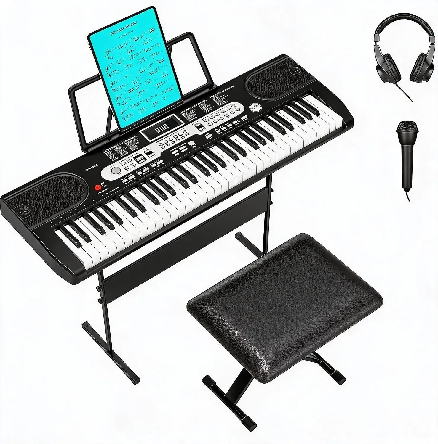 Tacleekii 61 Key Portable Keyboard Piano for Kids, HIPS Plastic Electronic Keyboard with LCD Display, Built-in Speakers, 3 Lesson Modes, Headphone Jack, Mic/Input, Dual Power