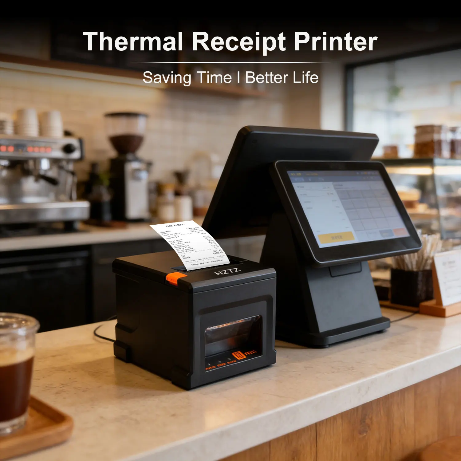 80mm Thermal Receipt Printer, 220mm/s High Speed Auto Cutter, 3 Interfaces USB/LAN/Bluetooth for Restaurant Retail Use