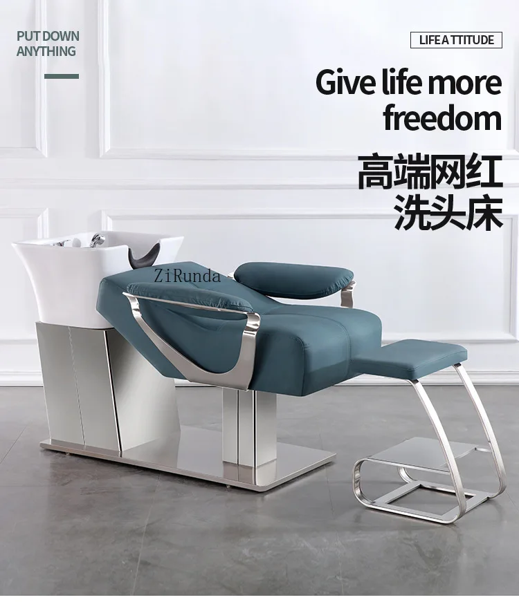 شامبو صالون الشعر، حوض سيراميك محدد شبه مائل لصالون الشعر، سرير تدليك، سرير غسيل من الفولاذ المقاوم للصدأ #6