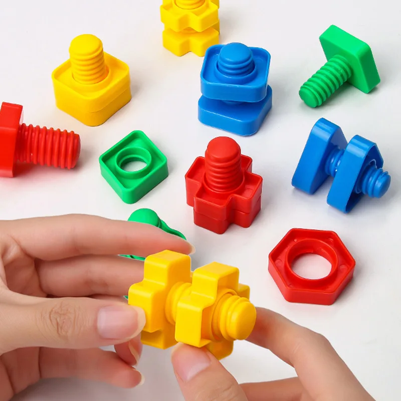 Bloques de construcción de tornillos de colores, 5 uds., Montessori, reconocimiento de formas y colores, rompecabezas divertido, juguete educativo para niños