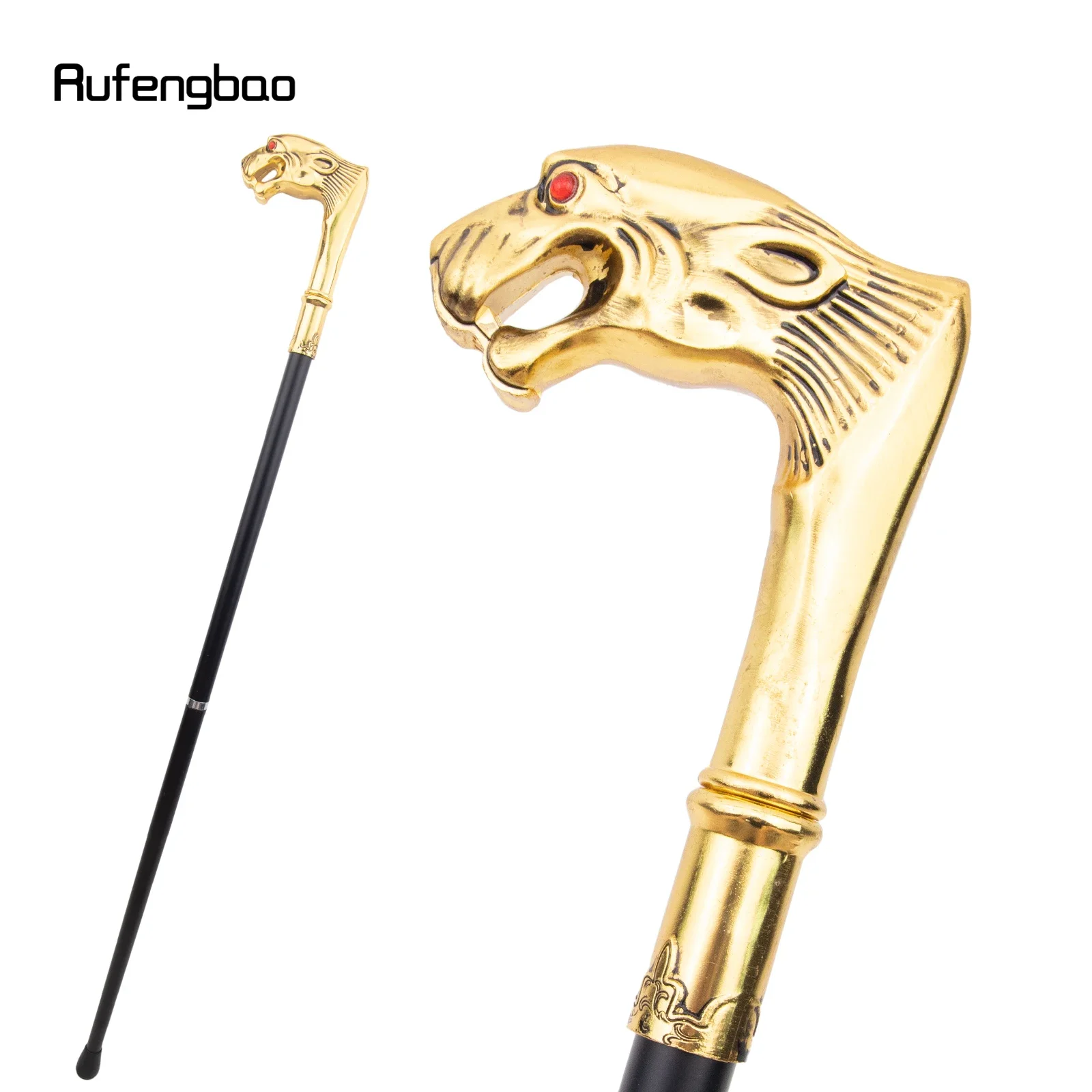 Rufengbao 36.22inch Elegant Alloy Golden Leopard Red Eye Cosplay Stick, Luxury Fashion Crosier Knob Cane for Party Decor, For Co