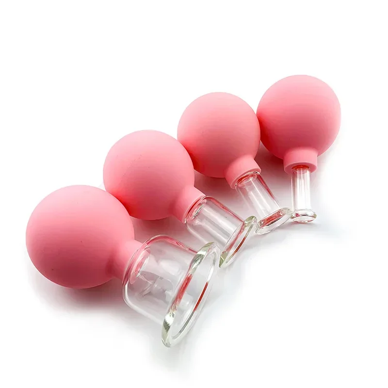 4PCS Rubber Head Glass Vacuum Cupping Massager Chinese Therapy Cupping Cups Set for Face Massage Body Cups Facial Beauty Health