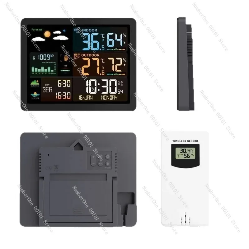 Multifunctional Color Screen Weather Clock Electronic Indoor Outdoor Thermometer Hygrometer