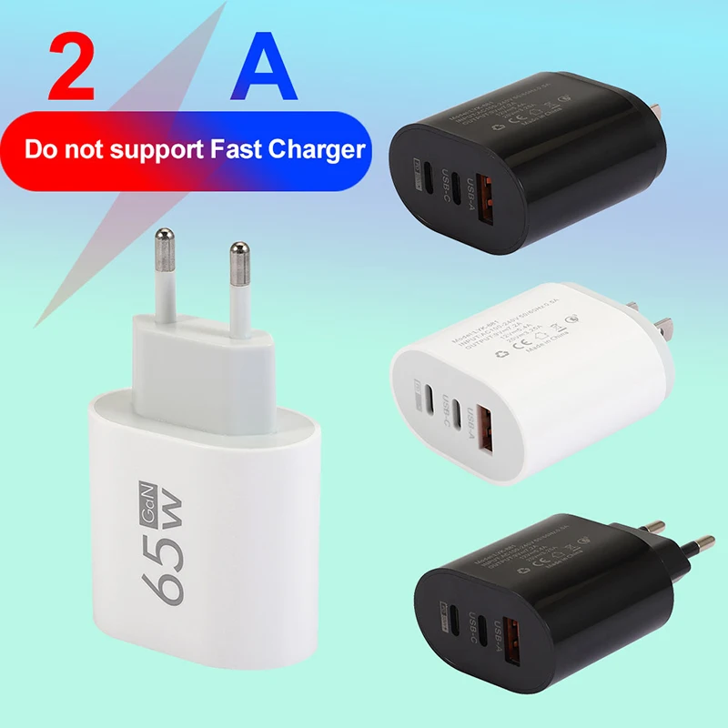 65W USB C Fast Charging 3 Ports Quick Charger 3.0 Mobile Phone Adapter For IPhone 15 Xiaomi Samgsung Portable Wall Charger