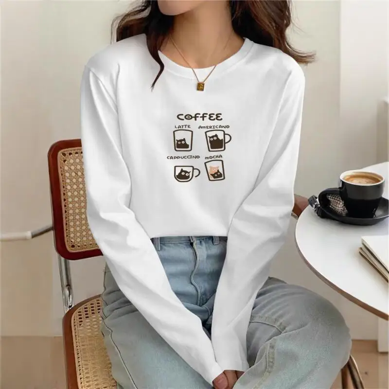 

Женская футболка с длинными рукавами, весенне-осенняя модная тенденция, женская одежда, студенческие футболки, хлопковые базовые топы, новые товары