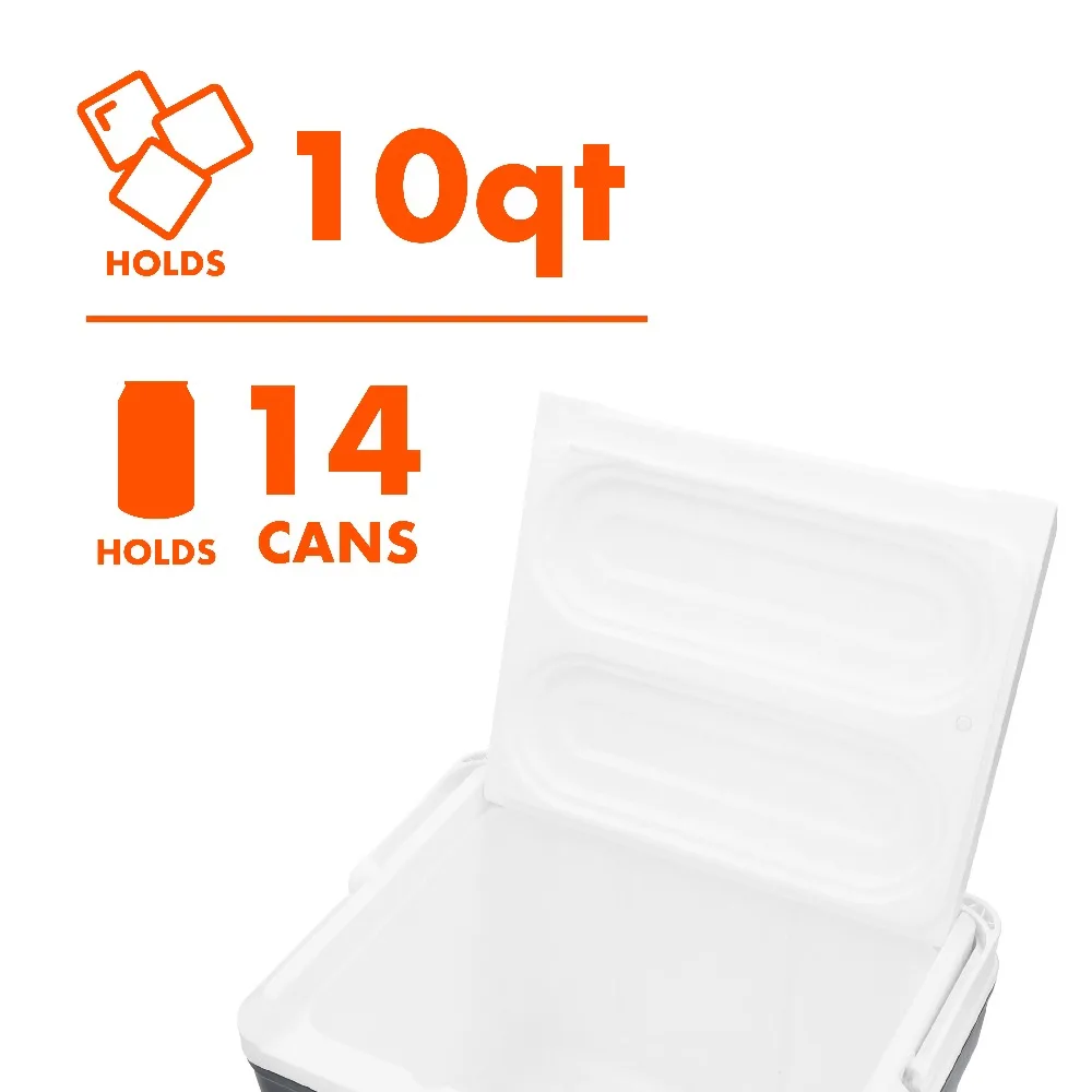 Insulated Hard Sided Cooler with Wheels 10 Quart Portable Ice Chest for Camping Picnic Beach Outdoor Food Drinks Storage Gray view 3