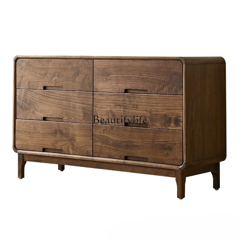 

North American black walnut log nine-bucket six-chest cabinet simple modern pure solid wood drawer cabinet