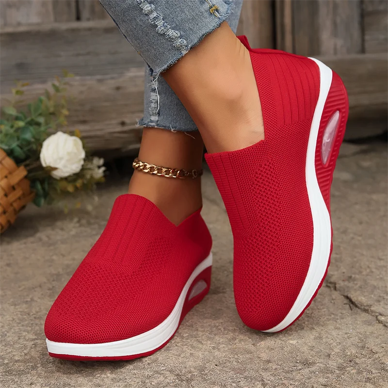 

Summer Women Fashion Vulcanized Sneakers Platform Solid Color Flat Ladies Shoes Casual Breathable Wedges Ladies Walking Sneakers