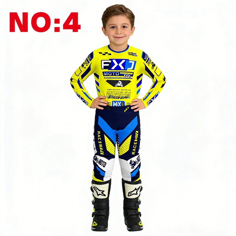 Motocross kinderset motorfiets shirt en broek kinderkleding grote jongen meisje jeugd mx uitrusting set gepersonaliseerd nummer naam racepak