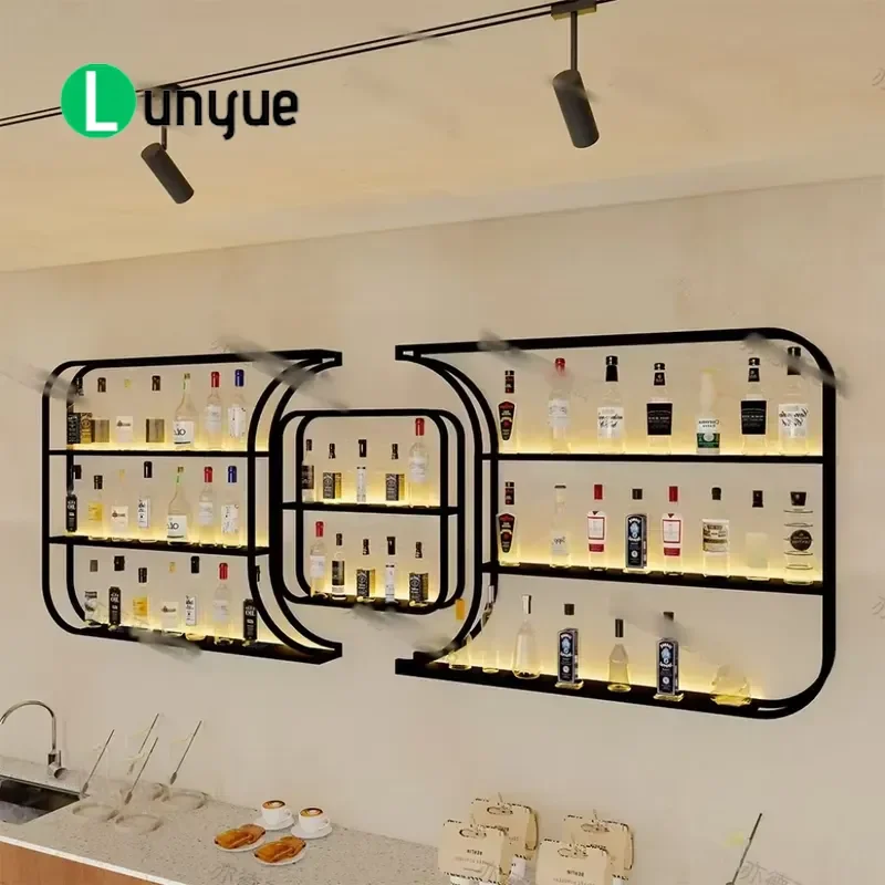 New Chinese Style Iron Bar Wall Mounted Wine Rack Home Restaurant Bar Furniture Decoration Storage Shelf Space Saving