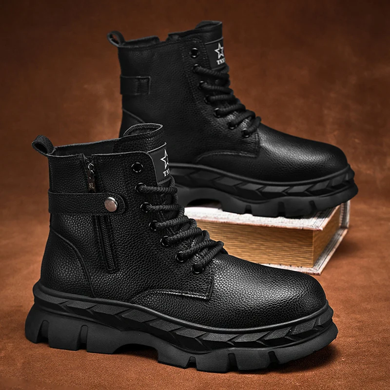 CYYTL Black Mens Boots Winter Casual Shoes Ankle Leather Chelsea Cowboy Tactical Hiking Outdoor Designer Luxury Sneakers Tennis