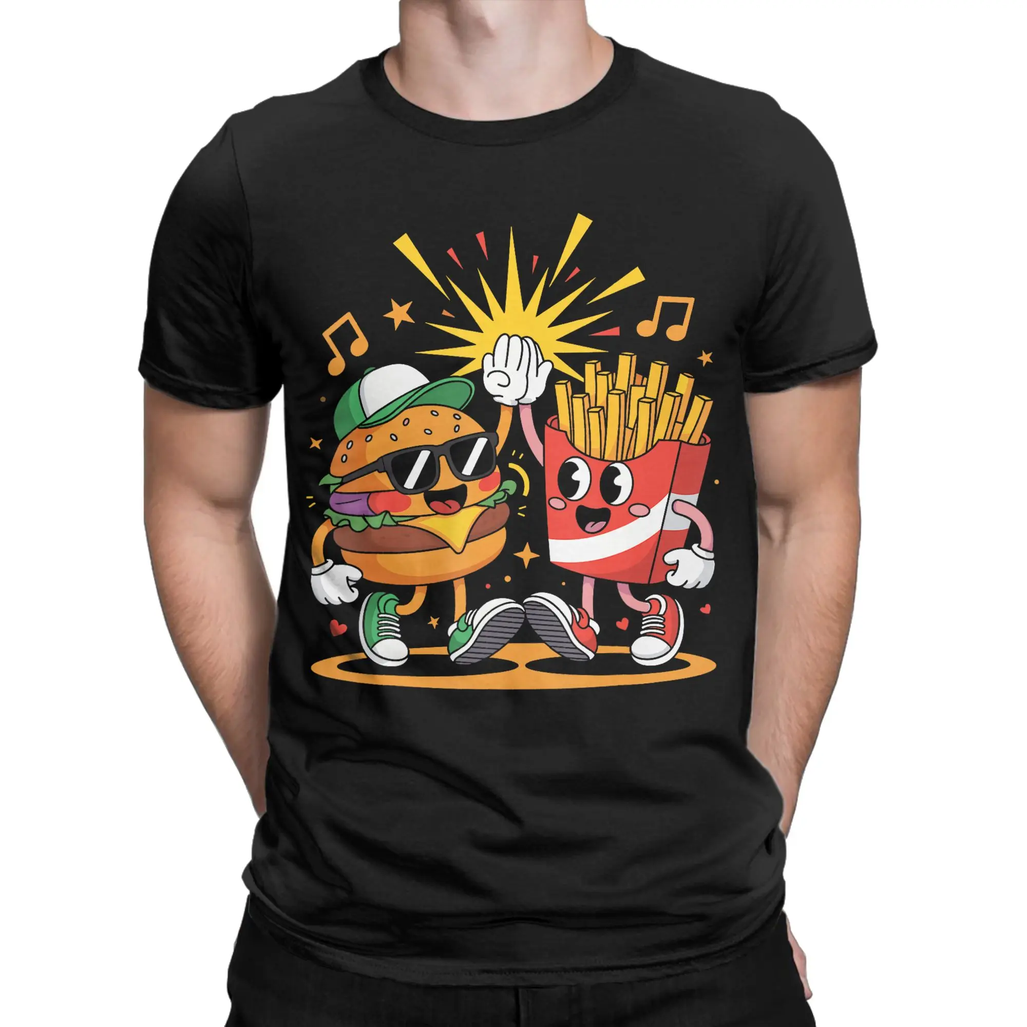 Hamburger French Fries Combo Snacks Fast T Shirt Men's  100% Cotton Humorous T-Shirts Friends Tee Shirt Short Sleeve Clothes
