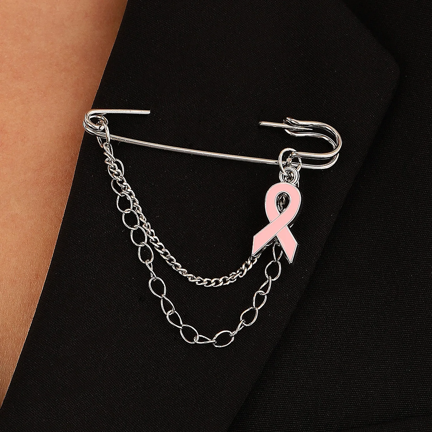 Breast Cancer Awareness Pink Ribbon Pearl Love Brooch Pin with Enamel Pendant Jewelry Gift for Women