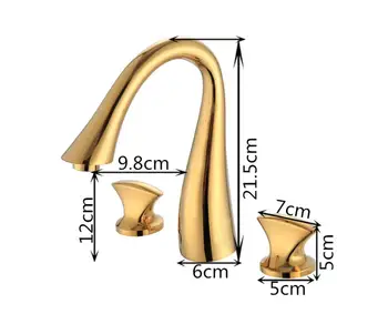 Solid Brass Gold Plated Basin Faucet Bathroom Sink Faucet 3 Hole Double Handle Hot Cold Water Tap European Swan Neck Shaped Taps