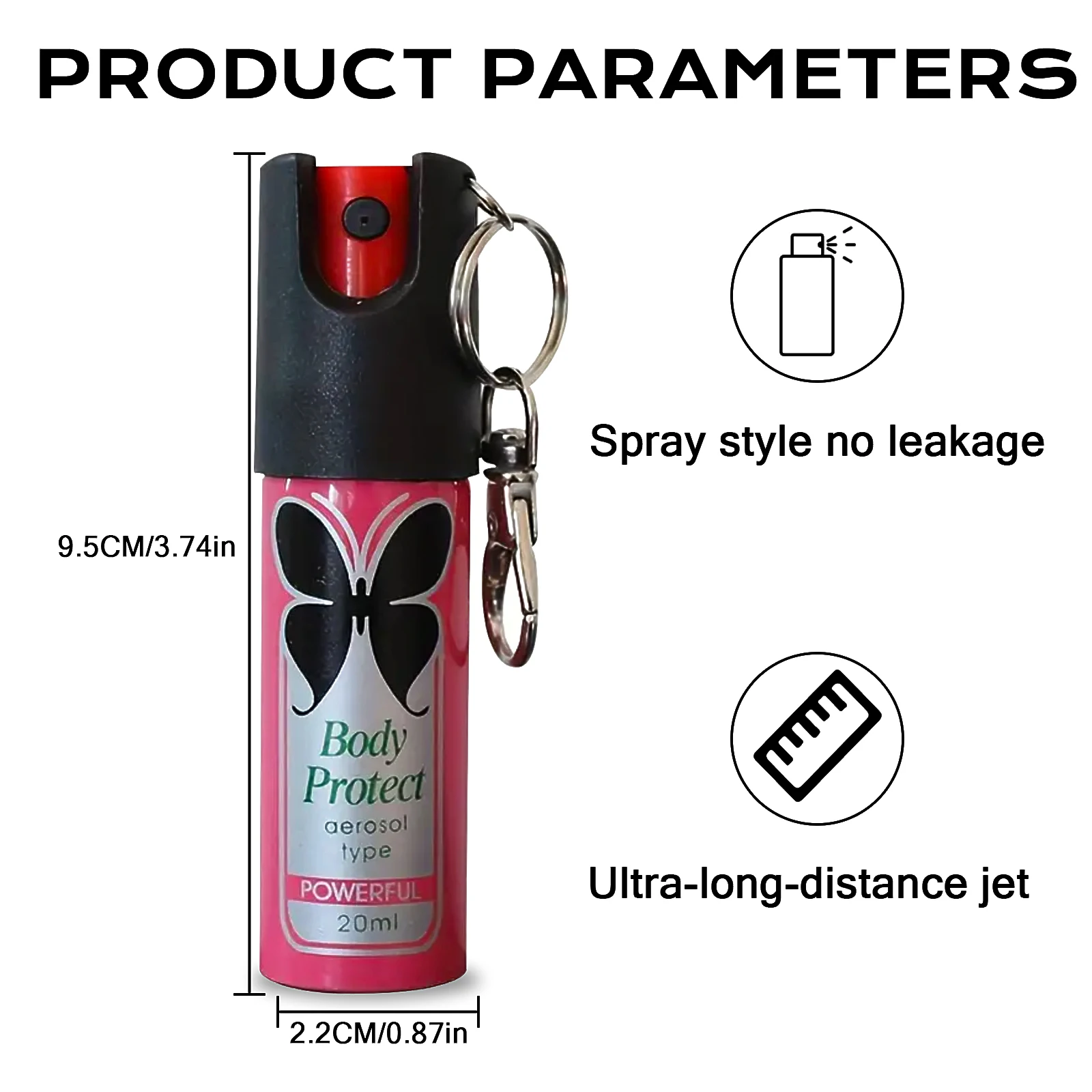 0.68 oz Capacity - Portable Outdoor Security Self-Defense Mini Pepper Spray Black with Safety Swivel, Key Chain, Local Warehouse